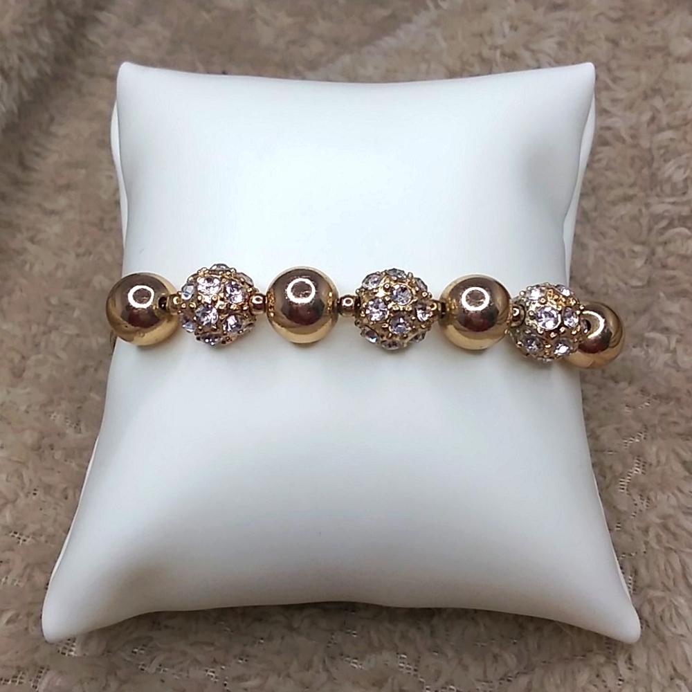 Adjustable Gold Tone Crystal Beaded Bracelet Chunk
